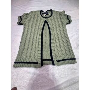 VTG America Sweater Small Green Knit Cardigan Sweater Shell Buttons Made USA Won